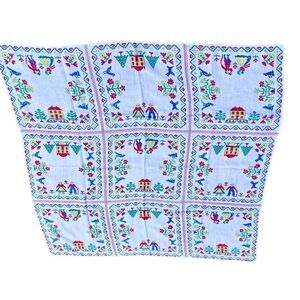 Vintage Tablecloth Dutch Folk Art in Red Yellow & Blue No Rips or Stains